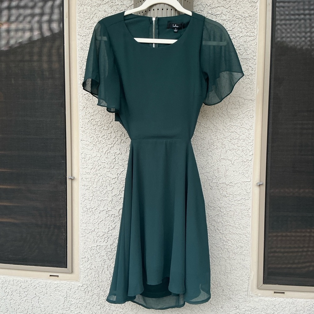 NWT Lulu’s Blissful Love Dark Green Cutout Mini Skater Small Flirty Whimsy Glam - Picture 2 of 9